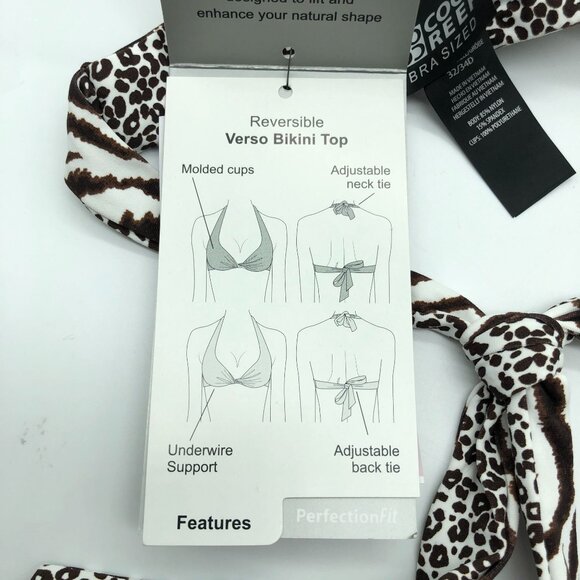 Coco Reef Bikini Top Bra Sized Twist Reversible Underwire Cheetah Brown 32/34D - Picture 7 of 9
